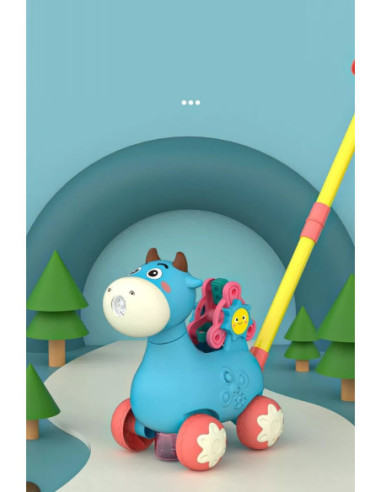 WOOPIE Pchacz Krówka do Pchania z Dźwiękiem i Bańkami Mydlanymi Niebieska