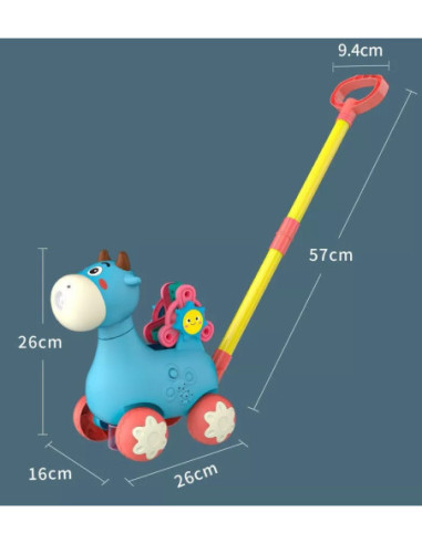 WOOPIE Pchacz Krówka do Pchania z Dźwiękiem i Bańkami Mydlanymi Niebieska