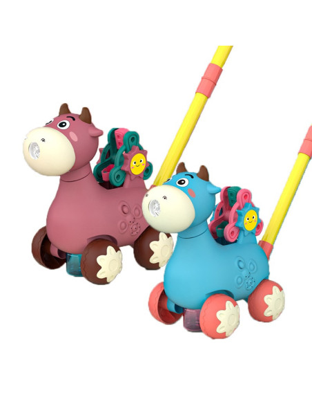 WOOPIE Pchacz Krówka do Pchania z Dźwiękiem i Bańkami Mydlanymi Niebieska