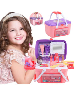 WOOPIE Dressing Table for Girls 2 in 1 Beauty Salon Portable in Basket 26 pcs