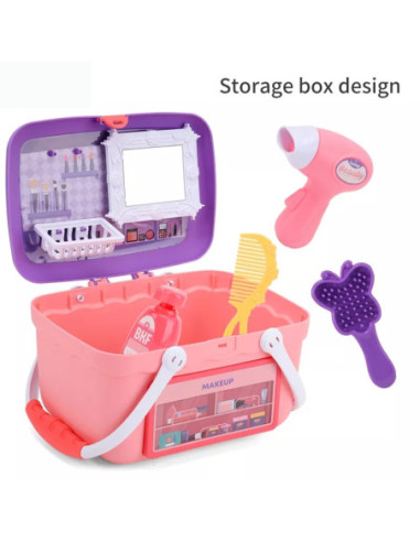 WOOPIE Toaletka dla Dziewczynki 2w1 Salon Piękności Przenośny w Koszyku 26 el