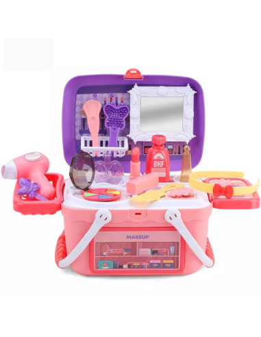 WOOPIE Toaletka dla Dziewczynki 2w1 Salon Piękności Przenośny w Koszyku 26 el
