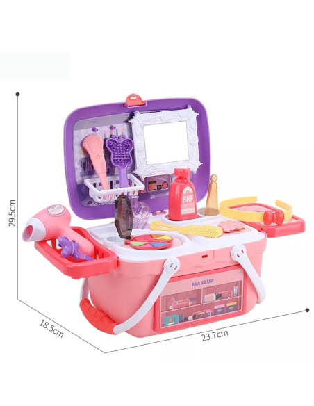 WOOPIE Toaletka dla Dziewczynki 2w1 Salon Piękności Przenośny w Koszyku 26 el