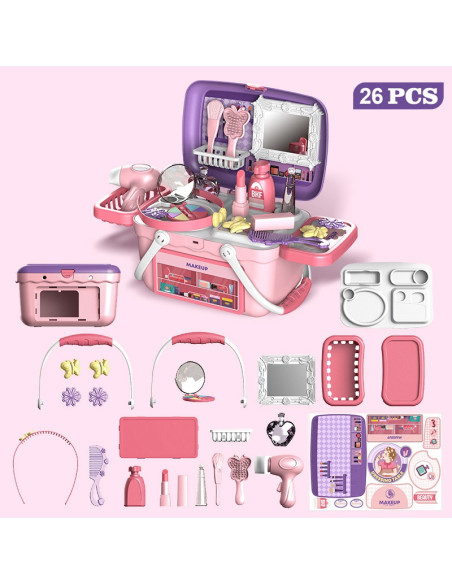 WOOPIE Toaletka dla Dziewczynki 2w1 Salon Piękności Przenośny w Koszyku 26 el