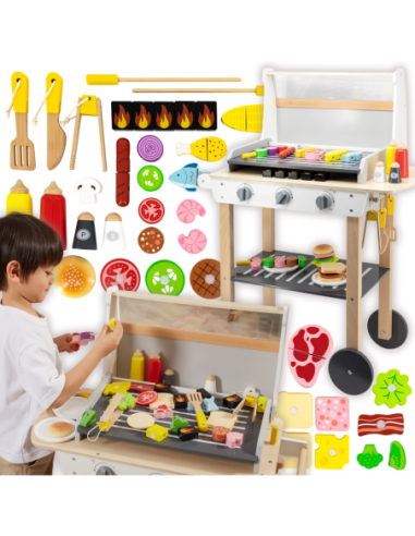 VIGA Duży Drewniany Grill dla Dzieci + 47  Akcesoriów