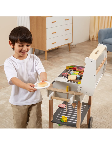 VIGA Duży Drewniany Grill dla Dzieci + 47  Akcesoriów