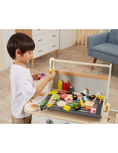 VIGA Duży Drewniany Grill dla Dzieci + 47  Akcesoriów