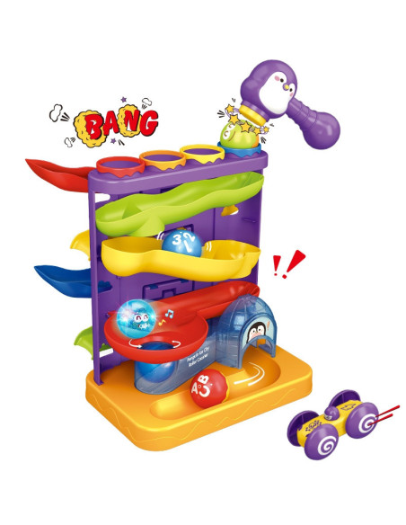 WOOPIE Tor Kulkowy Kulodrom 3w1 Wbijak z Młoteczkiem Zjeżdżalnia dla Samochodzików