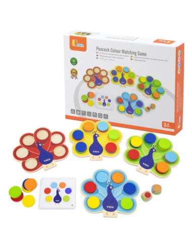 VIGA Drewniana Gra Dopasuj Kolory Pawi Ogon Montessori + Karty