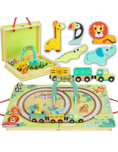 TOOKY TOY DREWNIANY POCIĄG KOLEJKA ZOO CIUCHCIA NA MAGNES TOR W WALIZCE