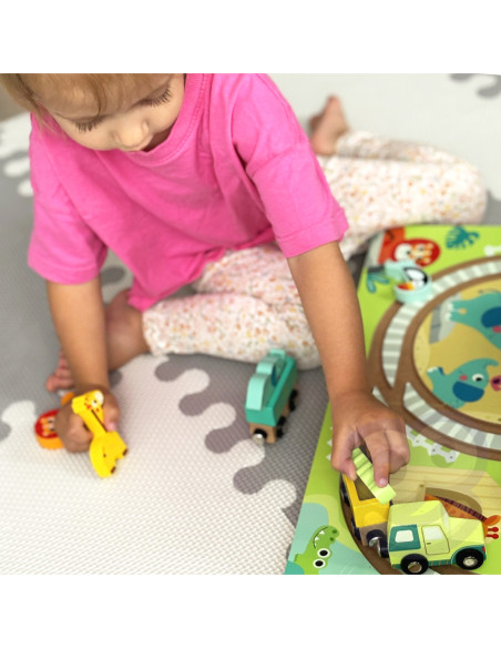 Tooky Toy Drewniana Plansza ZOO Zwierzęta Pojazd Wagoniki