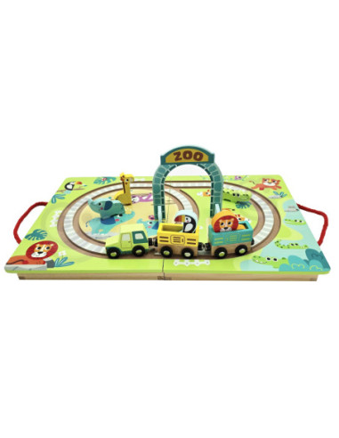 Tooky Toy Drewniana Plansza ZOO Zwierzęta Pojazd Wagoniki