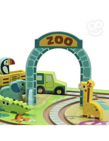 Tooky Toy Drewniana Plansza ZOO Zwierzęta Pojazd Wagoniki