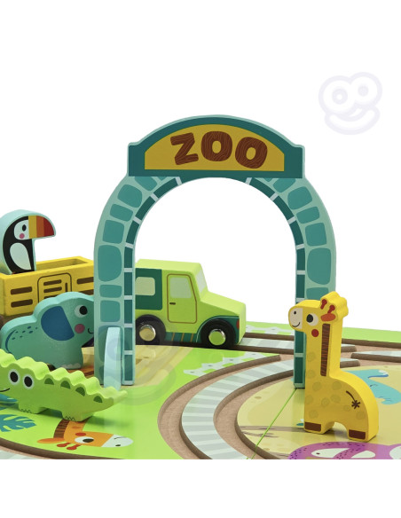 Tooky Toy Drewniana Plansza ZOO Zwierzęta Pojazd Wagoniki