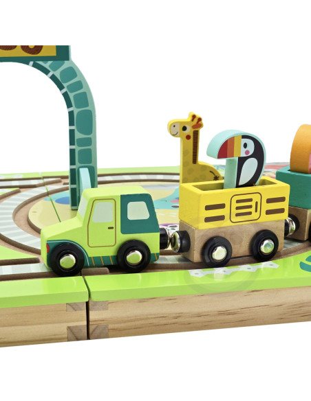 Tooky Toy Drewniana Plansza ZOO Zwierzęta Pojazd Wagoniki