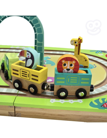 Tooky Toy Drewniana Plansza ZOO Zwierzęta Pojazd Wagoniki