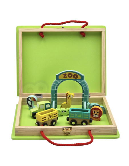 Tooky Toy Drewniana Plansza ZOO Zwierzęta Pojazd Wagoniki