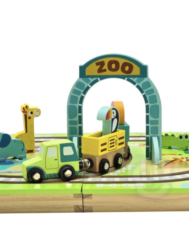 Tooky Toy Drewniana Plansza ZOO Zwierzęta Pojazd Wagoniki