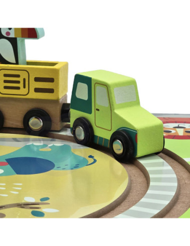 Tooky Toy Drewniana Plansza ZOO Zwierzęta Pojazd Wagoniki