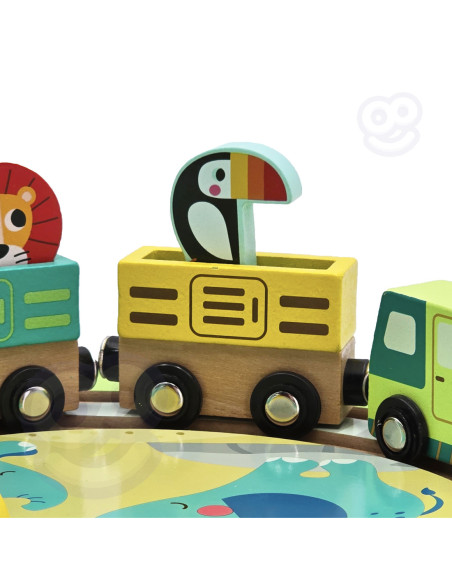 Tooky Toy Drewniana Plansza ZOO Zwierzęta Pojazd Wagoniki