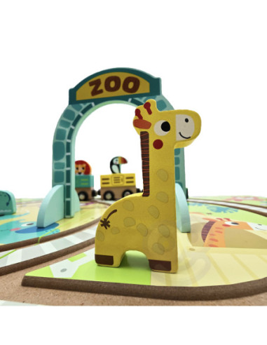 Tooky Toy Drewniana Plansza ZOO Zwierzęta Pojazd Wagoniki