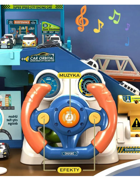 WOOPIE Parking Garaż z Kierownicą + 4 Auta