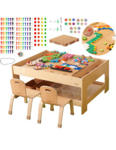 MASTERKIDZ Drewniany Stół Edukacyjny + AKCESORIA STEM WALL + 563 Klocków