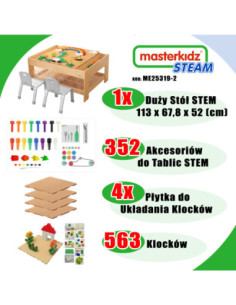 MASTERKIDZ Drewniany Stół Edukacyjny + AKCESORIA STEM WALL + 563 Klocków 2