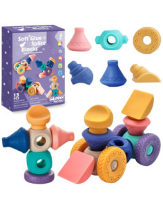 WOOPIE BABY Sensory Construction Blocks Squeeze Puzzle 13 pcs.