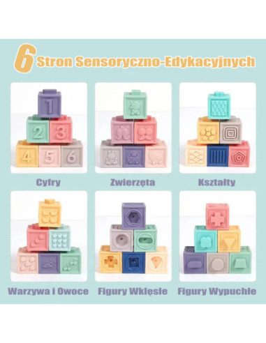 WOOPIE Klocki Sensoryczne Układanka do Ściskania Wody Dźwięk Nauka Liczenia 23 el.