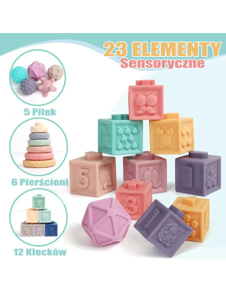 WOOPIE Klocki Sensoryczne Układanka do Ściskania Wody Dźwięk Nauka Liczenia 23 el.