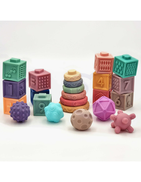 WOOPIE Klocki Sensoryczne Układanka do Ściskania Wody Dźwięk Nauka Liczenia 23 el.