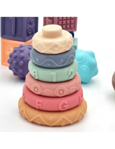 WOOPIE Klocki Sensoryczne Układanka do Ściskania Wody Dźwięk Nauka Liczenia 23 el.