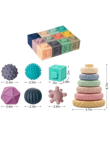 WOOPIE Klocki Sensoryczne Układanka do Ściskania Wody Dźwięk Nauka Liczenia 23 el.