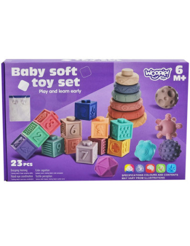 WOOPIE Klocki Sensoryczne Układanka do Ściskania Wody Dźwięk Nauka Liczenia 23 el.