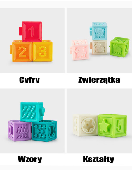 WOOPIE Klocki Sensoryczne Układanka do Ściskania Dźwięk Nauka Liczenia 20 el.