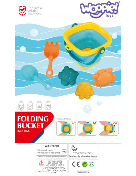 WOOPIE Zestaw Wiaderko Składane z Grabkami Łopatką Foremki Niebieskie