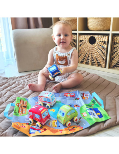 WOOPIE Miękkie Pluszowe Autka Zestaw Mata Drogowa 5 el.