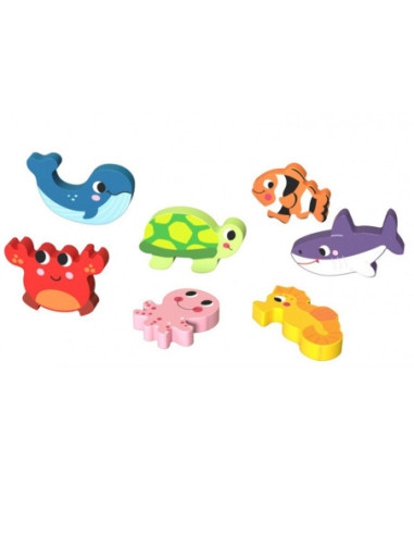 TOOKY TOY Drewniane Puzzle Świat Morza Montessori Rybki Żółwik Dopasuj Kształty