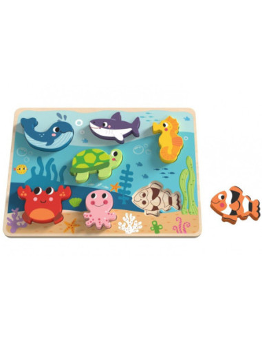 TOOKY TOY Drewniane Puzzle Świat Morza Montessori Rybki Żółwik Dopasuj Kształty
