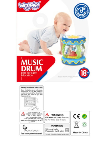 WOOPIE Bębenek Pozytywka ze Światłem Zabawka Muzyczna dla Niemowląt