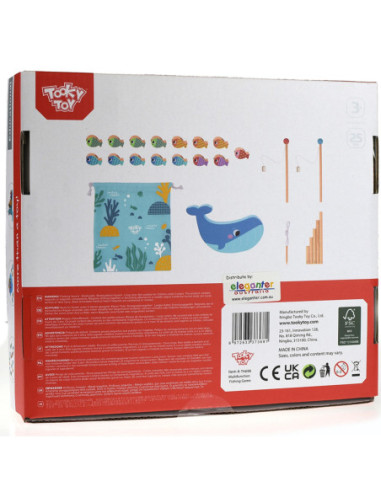 TOOKY TOY Drewniana Gra Wieloryb i Rybki Wielofunkcyjna 4 w 1