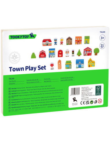 TOOKY TOY Drewniany Zestaw Budynków i Figurek Miasto Policja Szpital Remiza Policjant Doktor Strażak