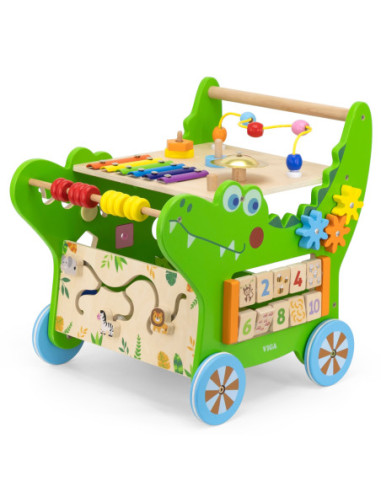 VIGA Chodzik Drewniany Pchacz Krokodylek Aktywności Edukacyjny 12w1