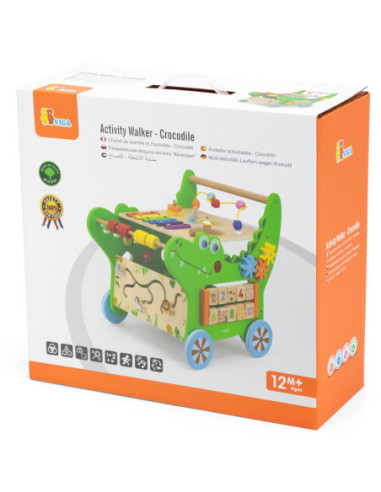 VIGA Chodzik Drewniany Pchacz Krokodylek Aktywności Edukacyjny 12w1