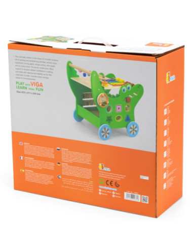 VIGA Chodzik Drewniany Pchacz Krokodylek Aktywności Edukacyjny 12w1