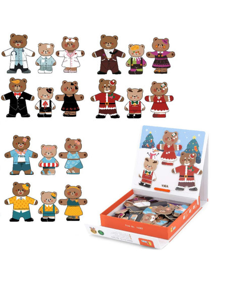 VIGA Drewaniana  Magnetyczna Układanka Rodzina Niedźwiadków