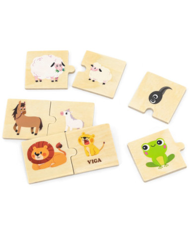 VIGA Drewniane Puzzle Układanka Zwierzątka Małe i Duże