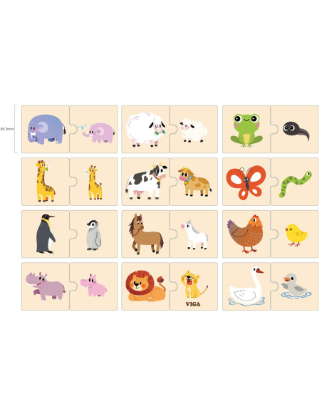 VIGA Drewniane Puzzle Układanka Zwierzątka Małe i Duże