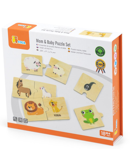 VIGA Drewniane Puzzle Układanka Zwierzątka Małe i Duże